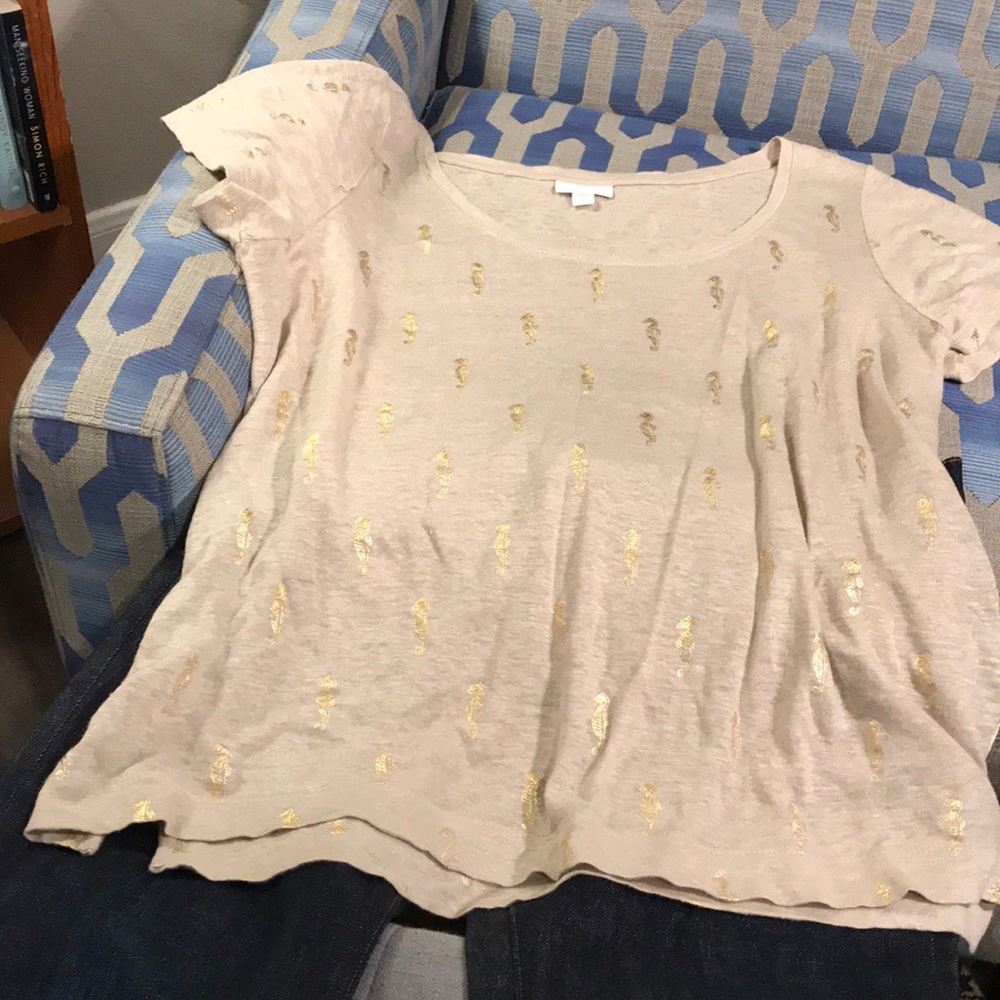 J. Jill Linen Tee, Beige and Gold, Size Large(T)